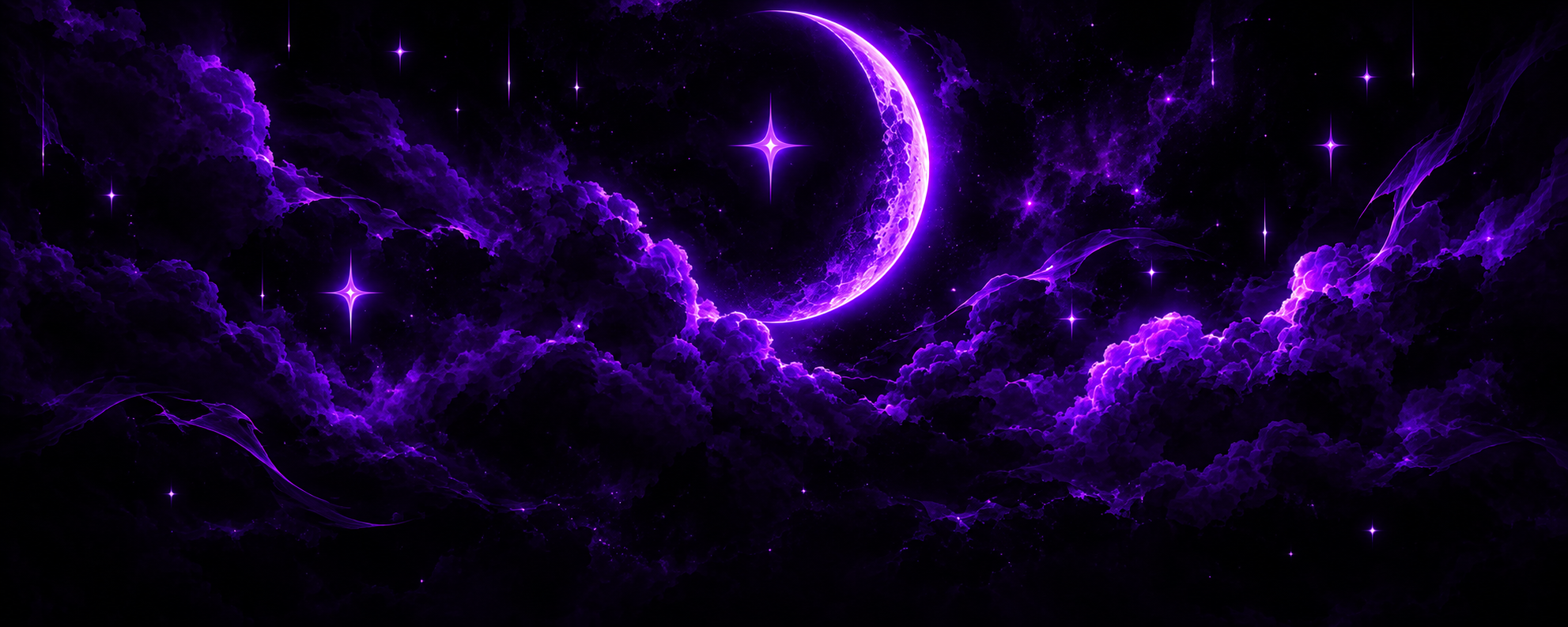 Purple night sky with a crescent moon